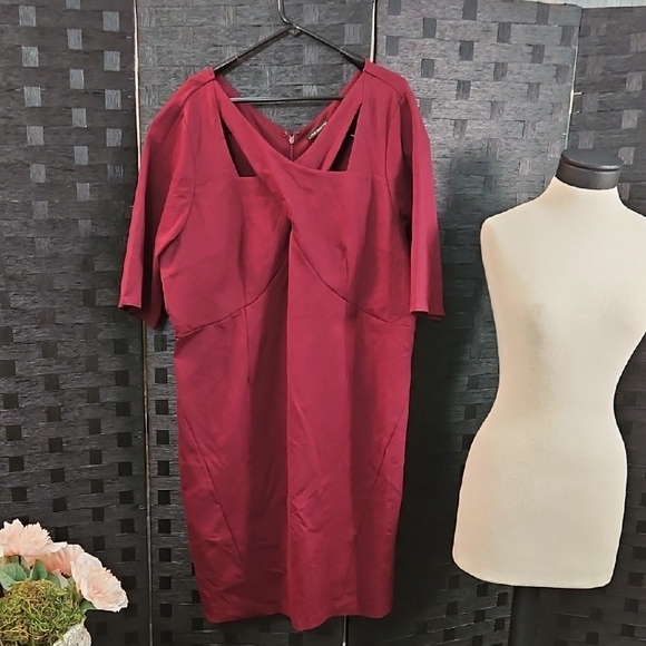 NWT Lane Bryant Wine Criss Cross Cut Out Dress Size 28 - Picture 1 of 7